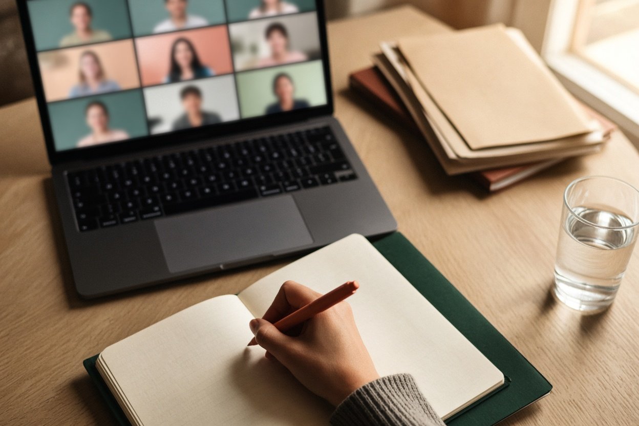 Visioconférence avec un client et prise de notes